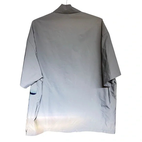Mens Heron Preston Reflective Printed Shell Shirt Grey Flames Skull Short Sleeve